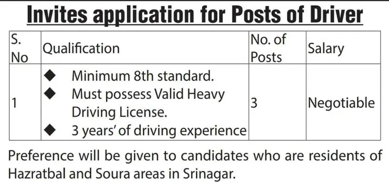 Kashmir College of Engineering and Technology: 8th Pass Driver Recruitment 2024