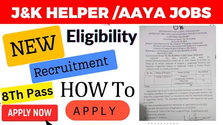 Helpers/AAYAs Recruitment 2024-25: 8th Pass Eligibility