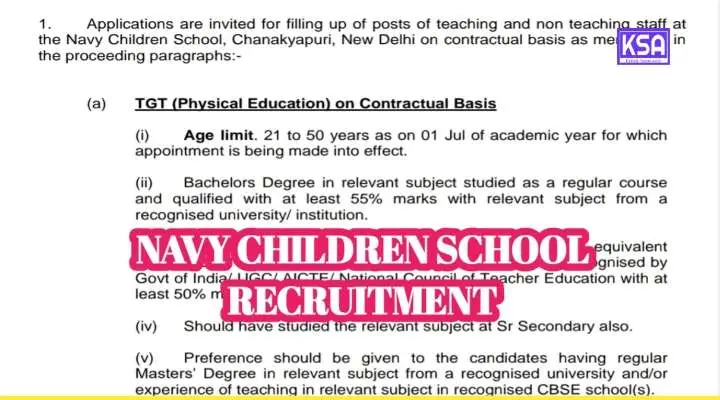 Navy Children School Recruitment 2024: Teaching & Non-Teaching Vacancies, Eligibility & Salary 1 Navy Children School Recruitment 2024: Teaching & Non-Teaching Vacancies, Eligibility & Salary
